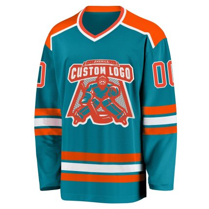 Teal Orange White Custom Hockey Jersey for Men and Women - Personalized Sports Apparel Custom Teal Orange-White Hockey Jersey