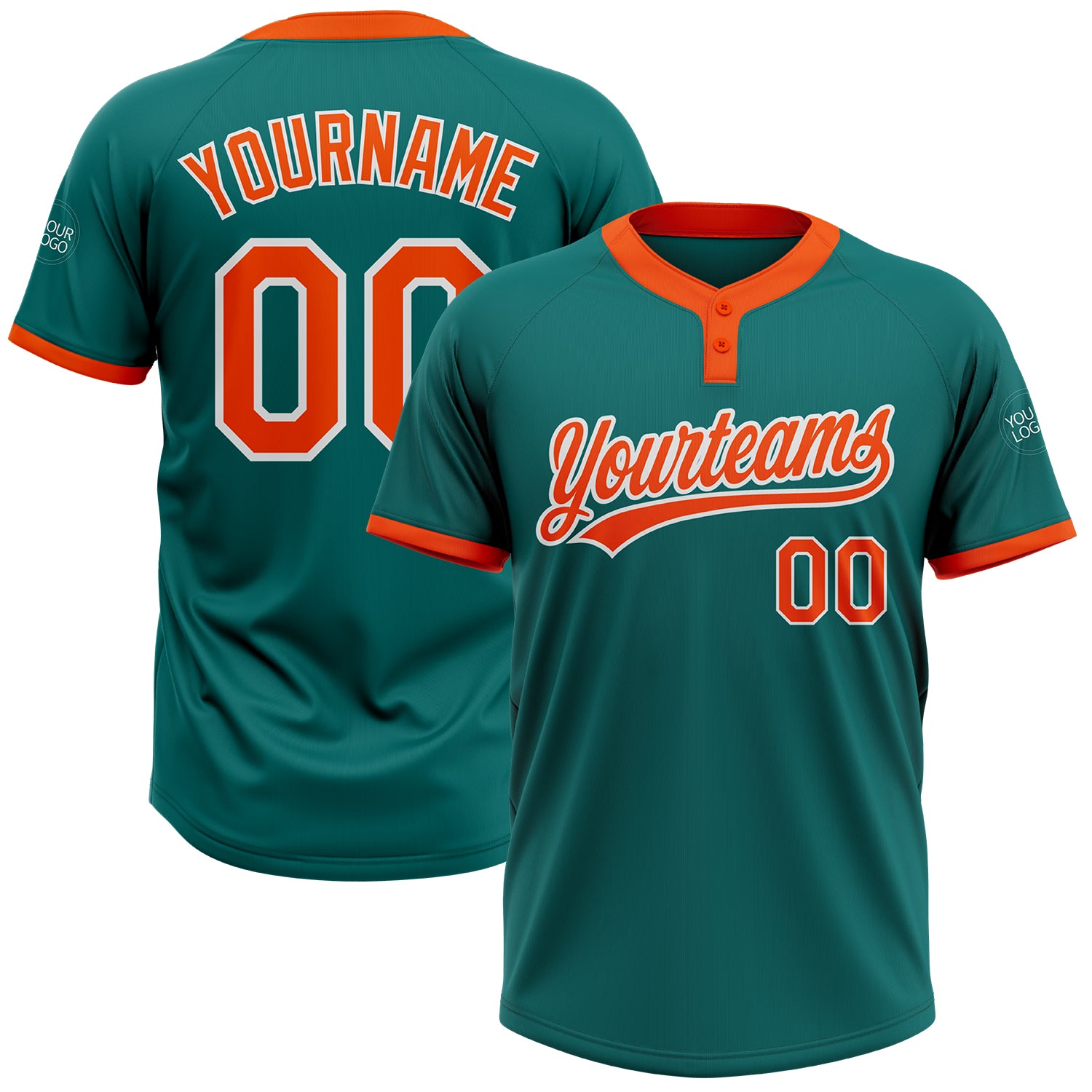 Custom Teal Orange White Softball Jersey for Men and Women - Two-Button Unisex Sportswear Custom Teal Orange-White Two-Button