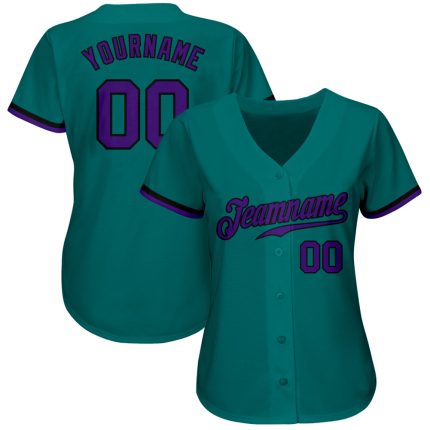 Teal Purple Black Custom Authentic Baseball Jersey for Men and Women Custom Teal Purple-Black Authentic Baseball Jersey
