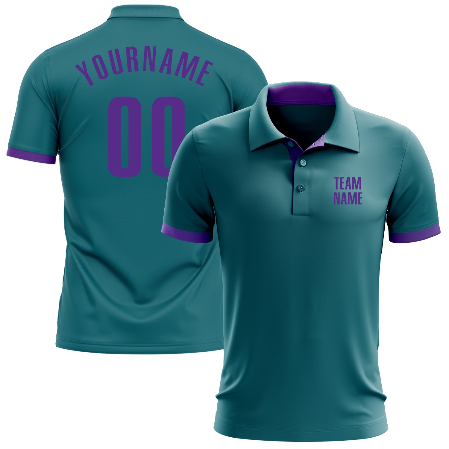 Custom Performance Golf Polo Shirt in Teal and Purple, Stylish Breathable Activewear for Men and Women Custom Teal Purple