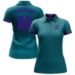 Custom Performance Golf Polo Shirt in Teal and Purple, Stylish Breathable Activewear for Men and Women Custom Teal Purple