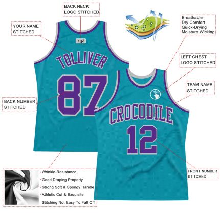 Teal Purple Silver Gray Authentic Throwback Basketball Jersey Custom Design Custom Teal Purple-Silver Gray Authentic Throwback