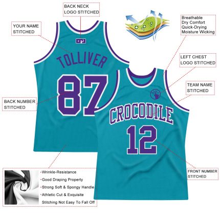 Teal Purple White Custom Basketball Jersey - Authentic Throwback Design Custom Teal Purple-White Authentic Throwback Basketball