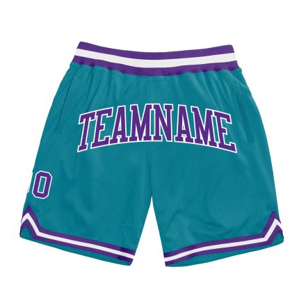 Authentic Throwback Basketball Shorts in Custom Teal Purple and White Custom Teal Purple-White Authentic Throwback Basketball