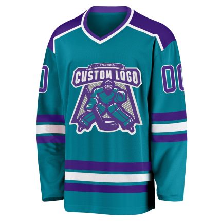Teal and Purple White Hockey Jersey - Customizable Team Apparel Custom Teal Purple-White Hockey Jersey