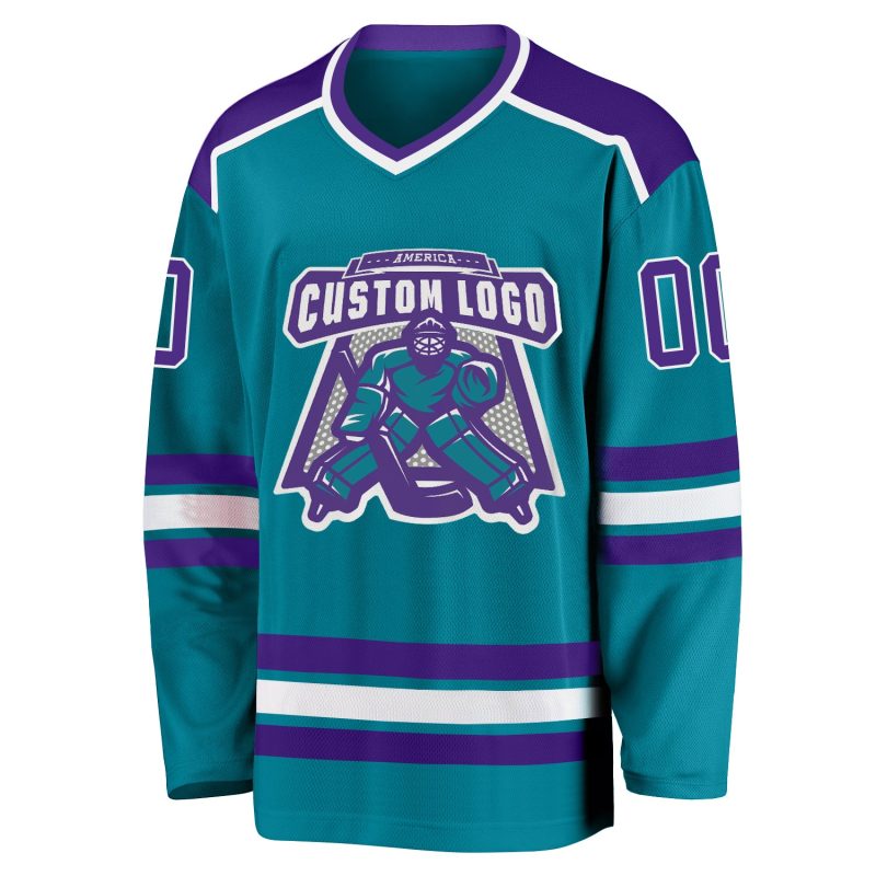 Teal and Purple White Hockey Jersey - Customizable Team Apparel Custom Teal Purple-White Hockey Jersey