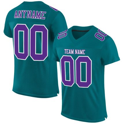 Teal Purple White Custom Football Jersey Authentic Mesh Design Custom Teal Purple-White Mesh Authentic Football Jersey