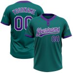 Custom Teal Purple White Unisex Softball Jersey - Two-Button Design, Soft Fabric Custom Teal Purple-White Two-Button Unisex