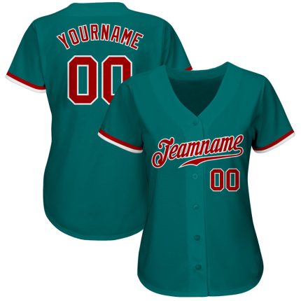 Custom Baseball Jersey Red White Teal Authentic Style 9682 - Personalized Athletic Wear Custom Teal Red-White Authentic Baseball
