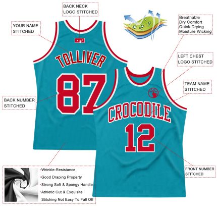 Authentic Throwback Basketball Jersey - Custom Teal Red White Design Custom Teal Red-White Authentic Throwback Basketball