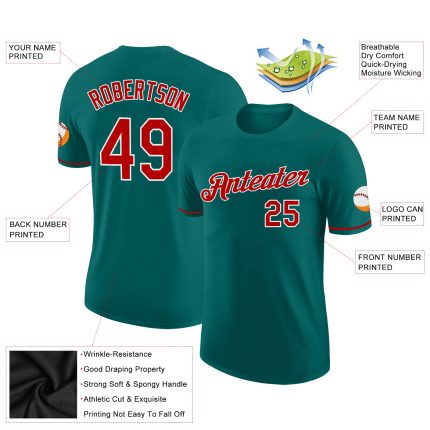 Custom Teal Red White Performance T-Shirt for Men and Women - Lightweight Athletic Wear Custom Teal Red-White Performance