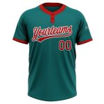 Teal Red-White Custom Unisex Softball Jersey - Two-Button Design for Comfort Custom Teal Red-White Two-Button Unisex Softball