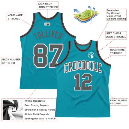 Custom Teal Gray-Black Authentic Basketball Jersey | Throwback Style Custom Teal Steel Gray-Black Authentic Throwback Basketball