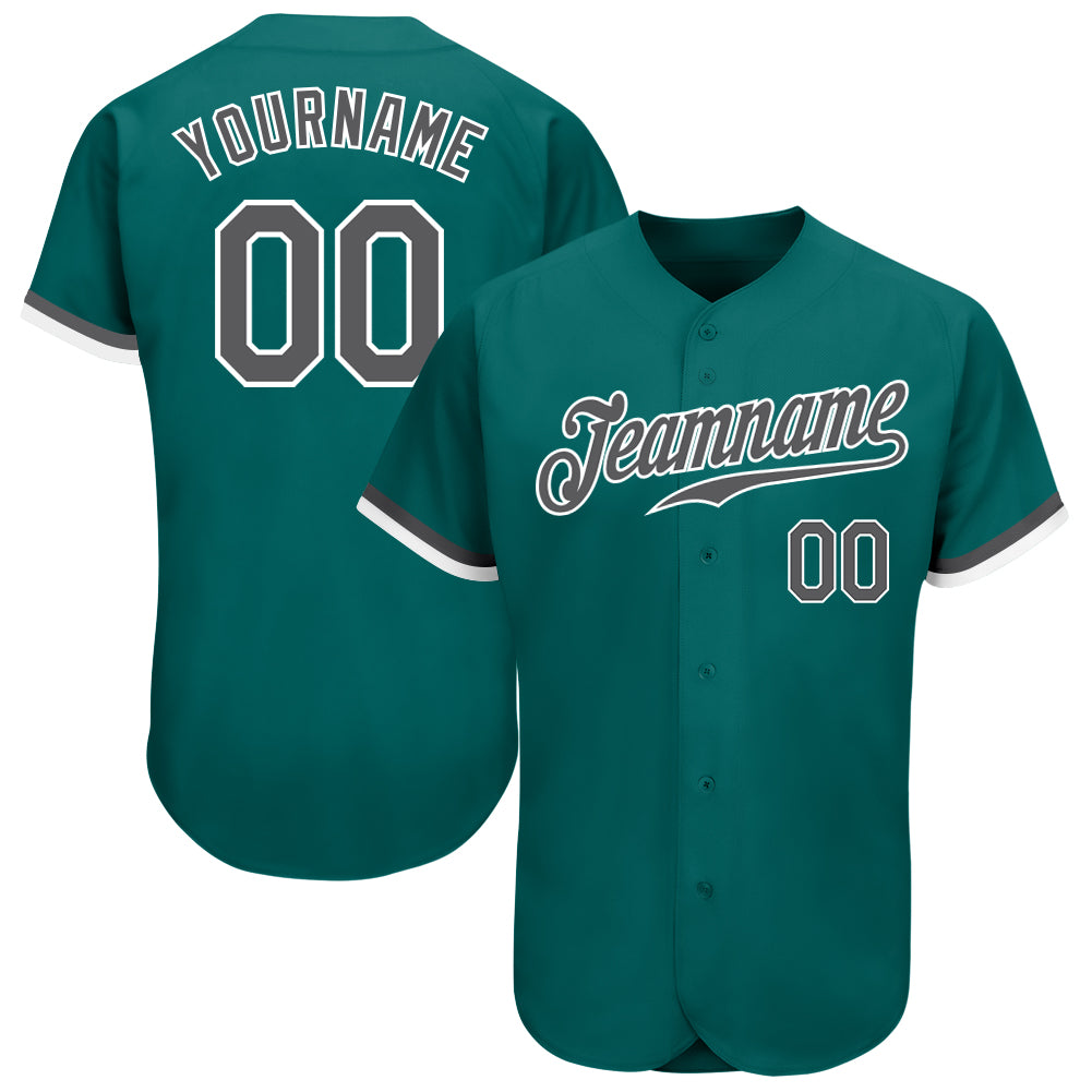 Custom Teal Steel Gray White Baseball Jersey - Authentic Design for Sports Fans Custom Teal Steel Gray-White Authentic Baseball