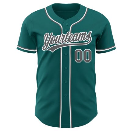 Teal Steel Gray-White Custom Baseball Jersey Authentic Style 9922 Custom Teal Steel Gray-White Authentic Baseball Jersey