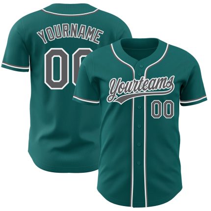 Teal Steel Gray-White Custom Baseball Jersey Authentic Style 9922 Custom Teal Steel Gray-White Authentic Baseball Jersey