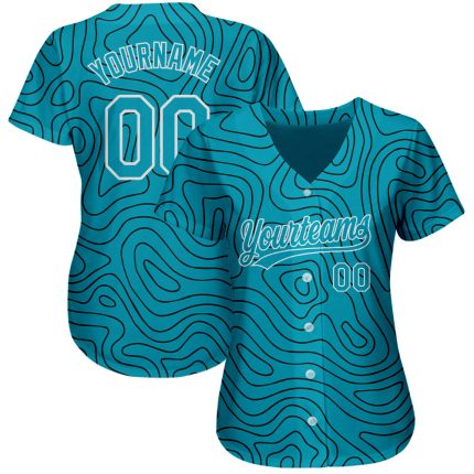 Custom Teal and Black 3D Pattern Baseball Jersey - Authentic Style 5440 Custom Teal Teal-Black 3D Pattern Design Authentic