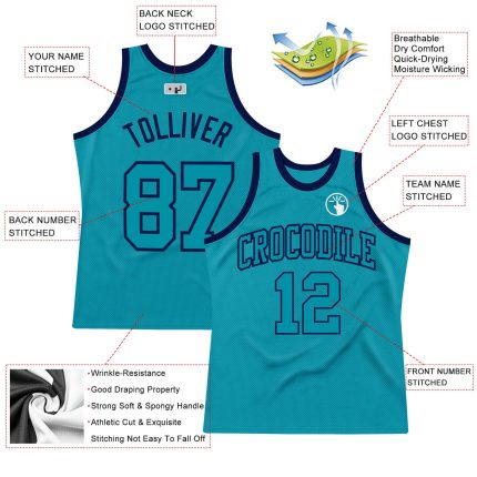 Custom Teal and Navy Basketball Jersey - Authentic Throwback Design Custom Teal Teal-Navy Authentic Throwback Basketball
