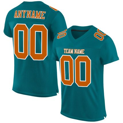Teal Texas Football Jersey - Orange and White Mesh Custom Authentic Jersey Custom Teal Texas Orange-White Mesh Authentic