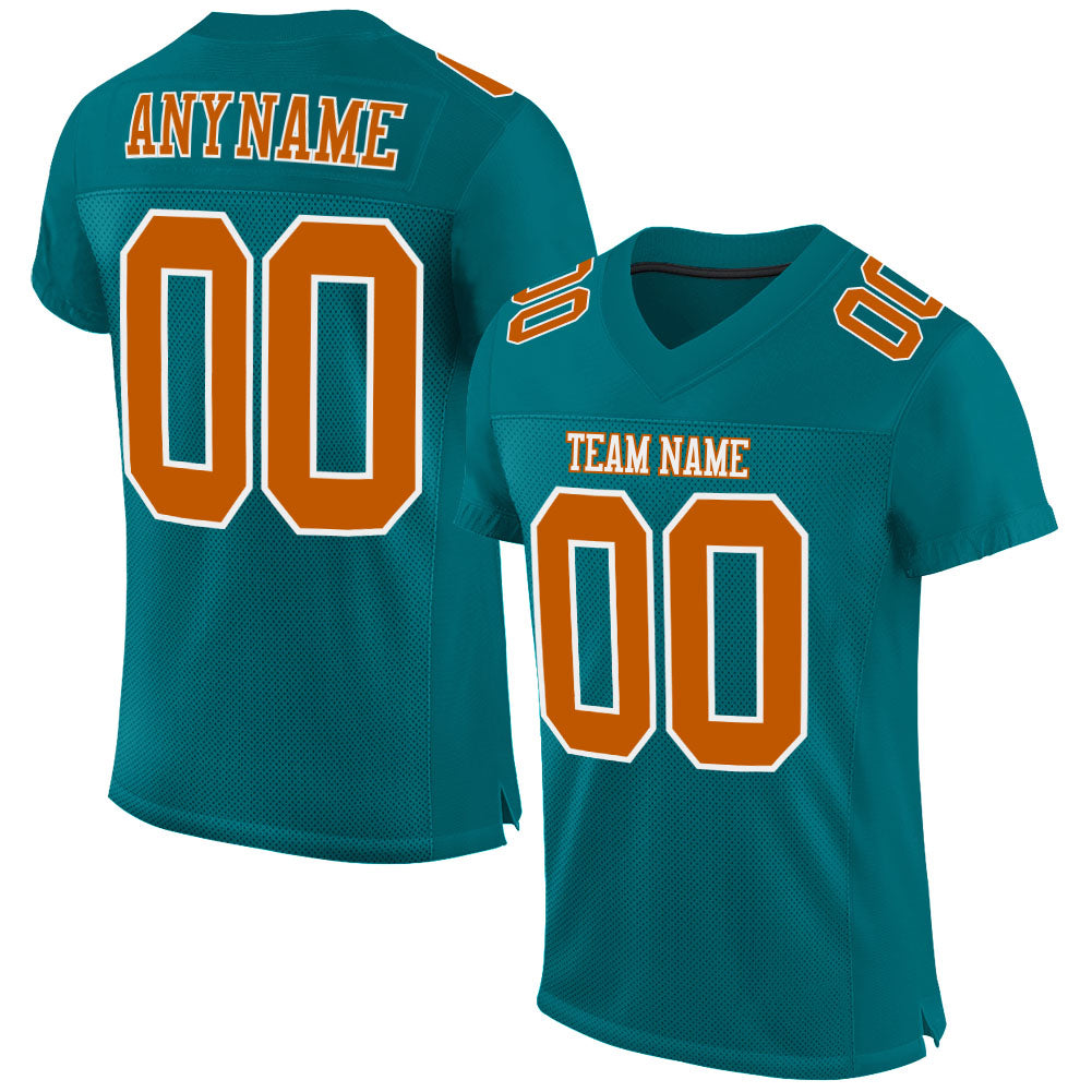 Teal Texas Football Jersey - Orange and White Mesh Custom Authentic Jersey Custom Teal Texas Orange-White Mesh Authentic