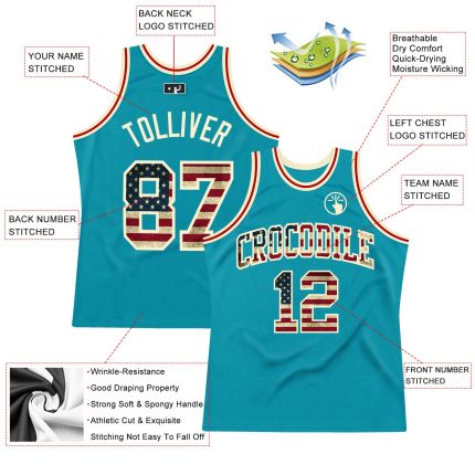 Teal Vintage USA Flag Authentic Basketball Jersey Cream Throwback Design Custom Teal Vintage USA Flag-Cream Authentic Throwback