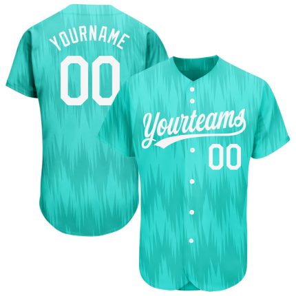 Teal and White 3D Pattern Authentic Baseball Jersey - Custom Design Custom Teal White 3D Pattern Design Authentic Baseball