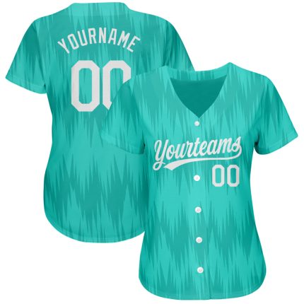 Teal and White 3D Pattern Authentic Baseball Jersey - Custom Design Custom Teal White 3D Pattern Design Authentic Baseball