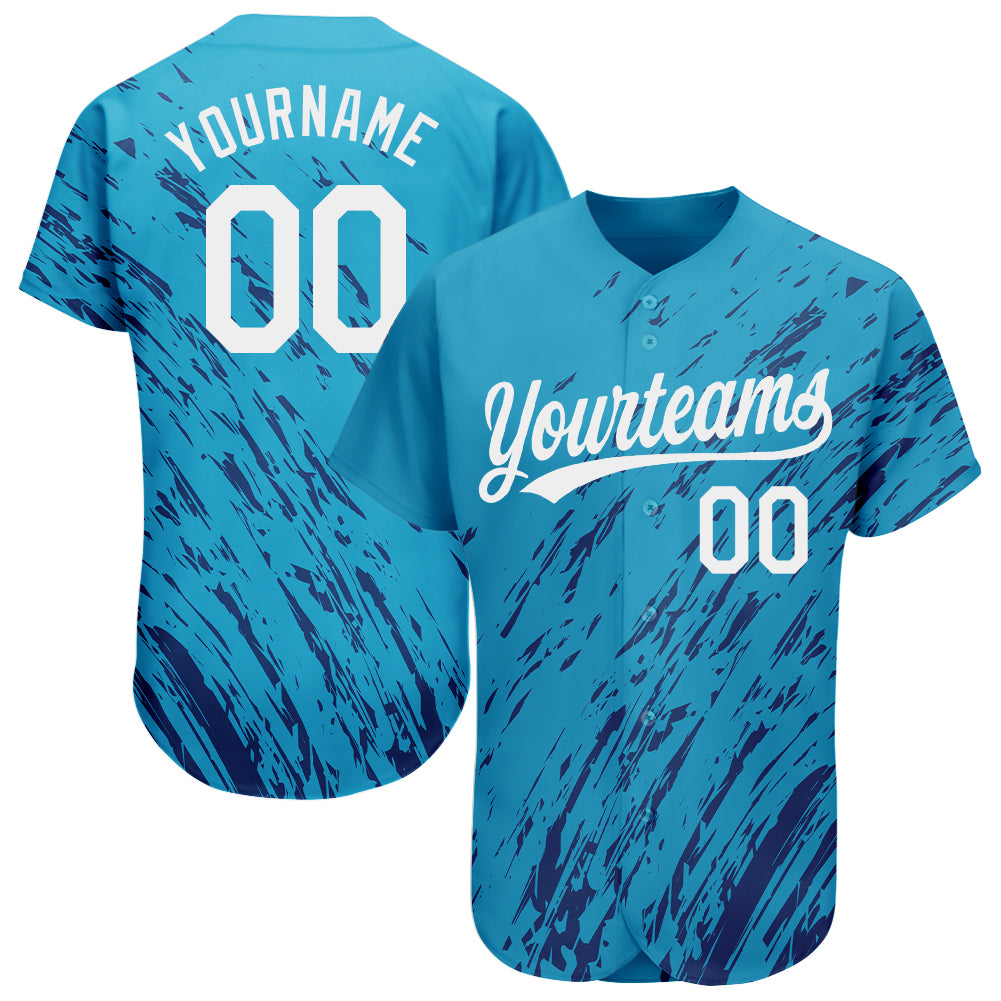 Custom Teal Black White 3D Pattern Authentic Baseball Jersey Custom Teal White-Black 3D Pattern Design Authentic Baseball