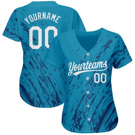 Custom Teal Black White 3D Pattern Authentic Baseball Jersey Custom Teal White-Black 3D Pattern Design Authentic Baseball