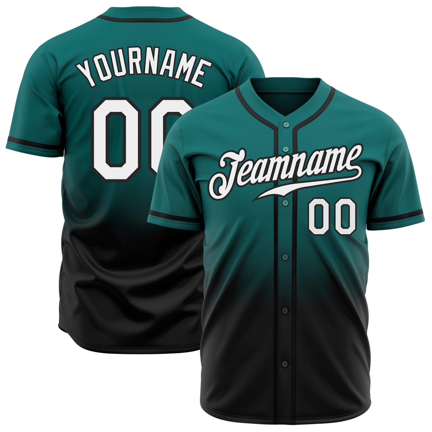 Custom Teal Black White Fade Fashion Baseball Jersey for Men and Women Custom Teal White-Black Authentic Fade Fashion Baseball