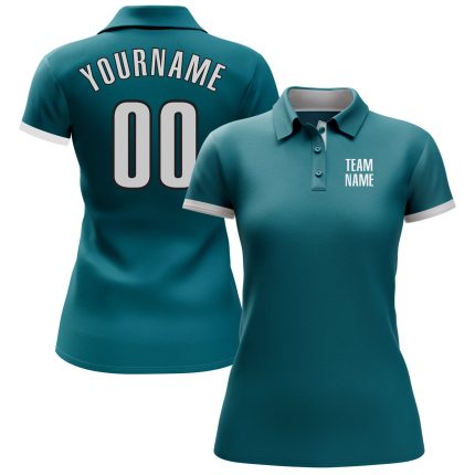 Teal Performance Golf Polo Shirt with White and Black Accents - Custom Fit Custom Teal White-Black Performance Golf Polo