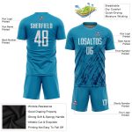 Custom Teal Sublimation Soccer Jersey - White and Black Design, Style 5917 Custom Teal White-Black Sublimation Soccer Uniform
