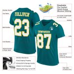 Custom Teal White Gold Mesh Football Jersey - Authentic Team Apparel Custom Teal White-Gold Mesh Authentic Football Jersey