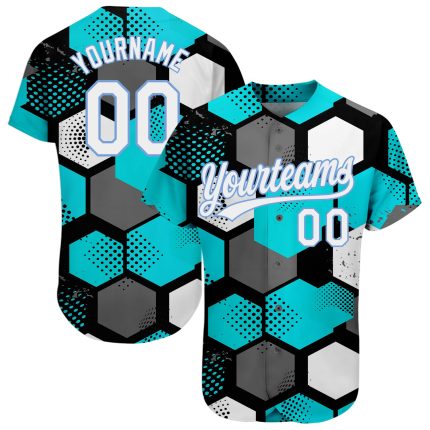 Teal White Light Blue 3D Pattern Design Baseball Jersey - Custom Authentic Style Custom Teal White-Light Blue 3D Pattern