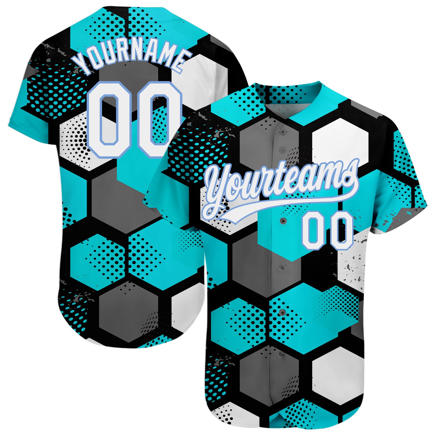 Custom Teal White-Light Blue 3D Pattern Design Authentic Baseball Jersey Teal White Light Blue 3D Pattern Design Baseball Jersey - Custom Authentic Style Custom Teal White-Light Blue 3D Pattern