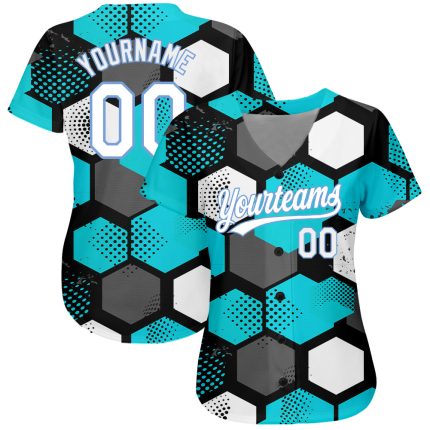 Teal White Light Blue 3D Pattern Design Baseball Jersey - Custom Authentic Style Custom Teal White-Light Blue 3D Pattern