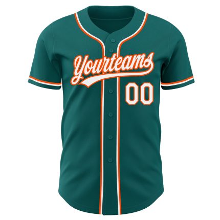 Teal White-Orange Custom Authentic Baseball Jersey - Personalized Sports Apparel Custom Teal White-Orange Authentic Baseball