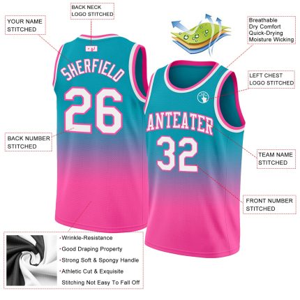 Teal White Pink Fade Basketball Jersey Custom Style 8797 - Authentic Fashion Upgrade Custom Teal White-Pink Authentic Fade