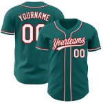 Custom Teal Baseball Jersey with White-Red Details - Authentic Team Apparel Custom Teal White-Red Authentic Baseball Jersey
