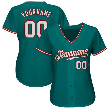Authentic Baseball Jersey Custom Teal White Red Style 5057 - Personalized Team Apparel Custom Teal White-Red Authentic Baseball