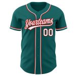 Custom Teal Baseball Jersey with White-Red Details - Authentic Team Apparel Custom Teal White-Red Authentic Baseball Jersey