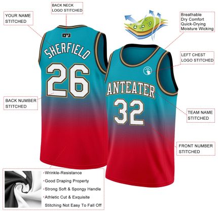 Custom Basketball Jersey - Authentic Fade Teal White Red Design Custom Teal White-Red Authentic Fade Fashion Basketball Jersey