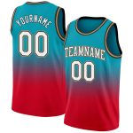 Custom Basketball Jersey - Authentic Fade Teal White Red Design Custom Teal White-Red Authentic Fade Fashion Basketball Jersey