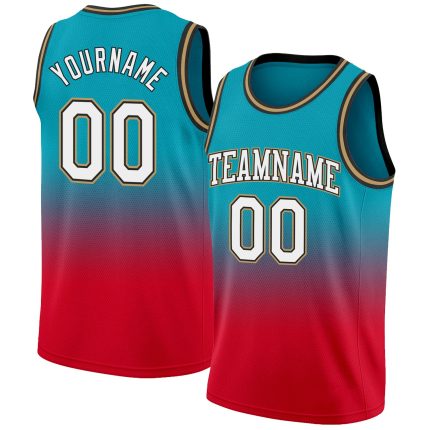 Custom Basketball Jersey - Authentic Fade Teal White Red Design Custom Teal White-Red Authentic Fade Fashion Basketball Jersey