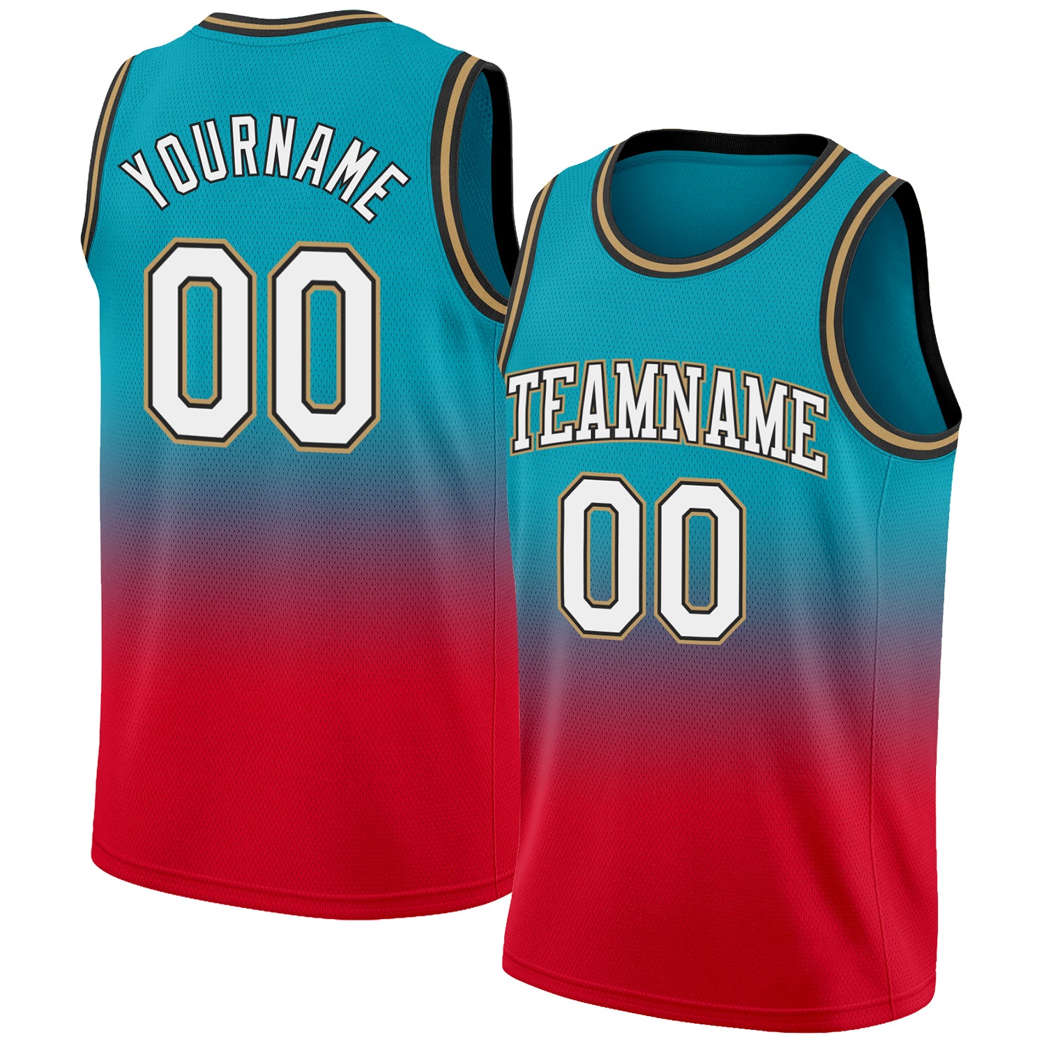 Custom Basketball Jersey - Authentic Fade Teal White Red Design Custom Teal White-Red Authentic Fade Fashion Basketball Jersey