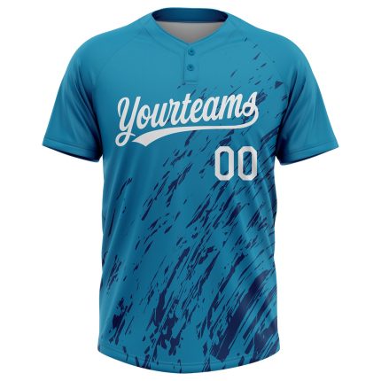 Custom Teal White-Royal Flame Softball Jersey Unisex Two-Button Design Custom Teal White-Royal Flame Two-Button Unisex Softball