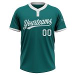 Custom Teal White Softball Jersey Unisex Two-Button Design for Players Custom Teal White Two-Button Unisex Softball Jersey