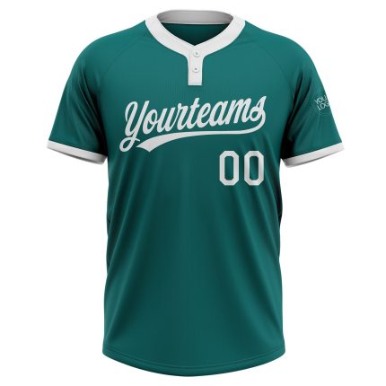 Custom Teal White Softball Jersey Unisex Two-Button Design for Players Custom Teal White Two-Button Unisex Softball Jersey