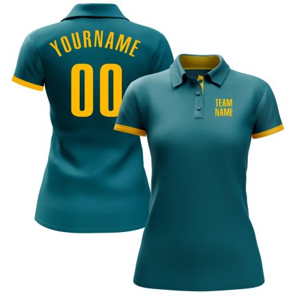 Teal Yellow Custom Performance Golf Polo Shirt for Men and Women Custom Teal Yellow Performance Golf Polo Shirt