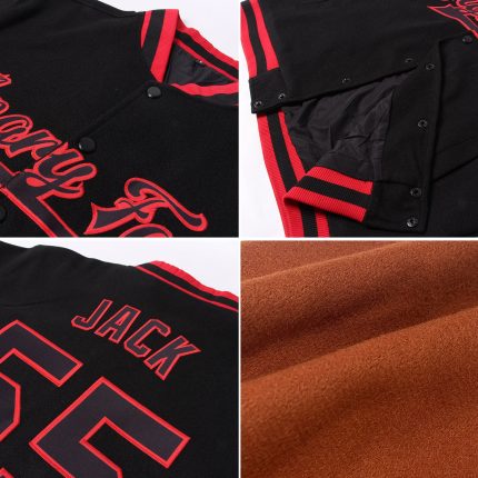 Texas Orange Black Cream Varsity Letterman Bomber Jacket Full-Snap Custom Design Custom Texas Orange Black-Cream Bomber Full-Snap